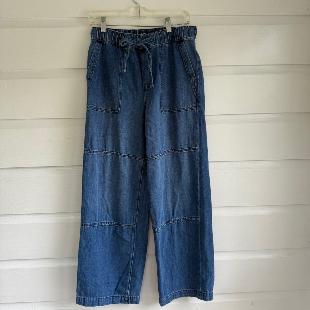 GAP Blue Denim Wide-Leg Drawstring Pants
